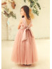Mauve Satin Tulle V Back Flower Girl Dress